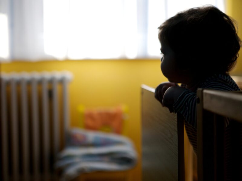 Silhouette of a child in Dom-Porodica Childrens home in Zenici, Bosnia and Herzegovina.