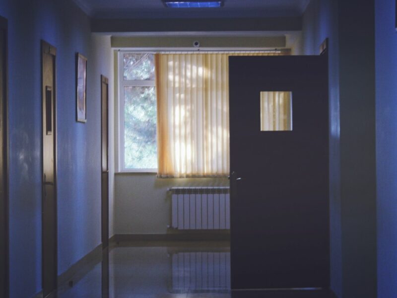 A dark hospital corridor