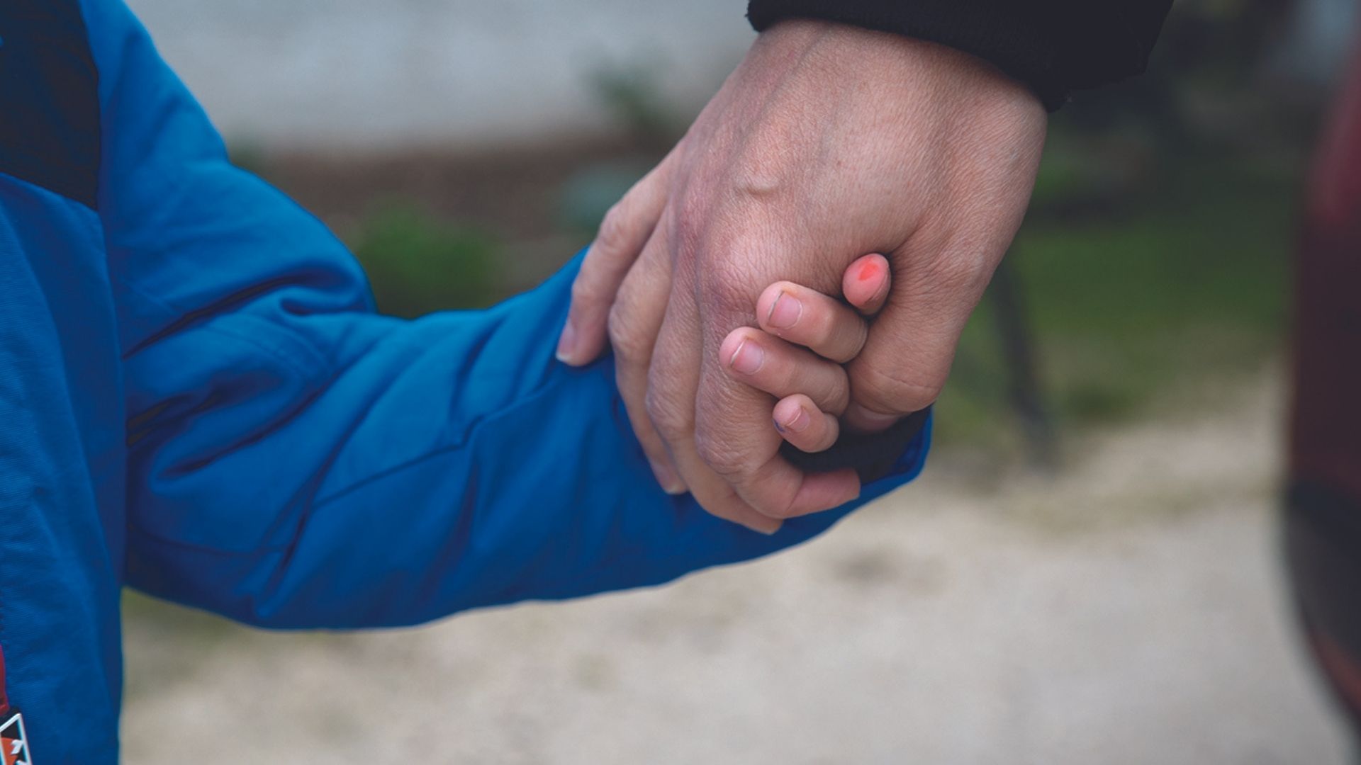 A child's hand being held by an adult's hand