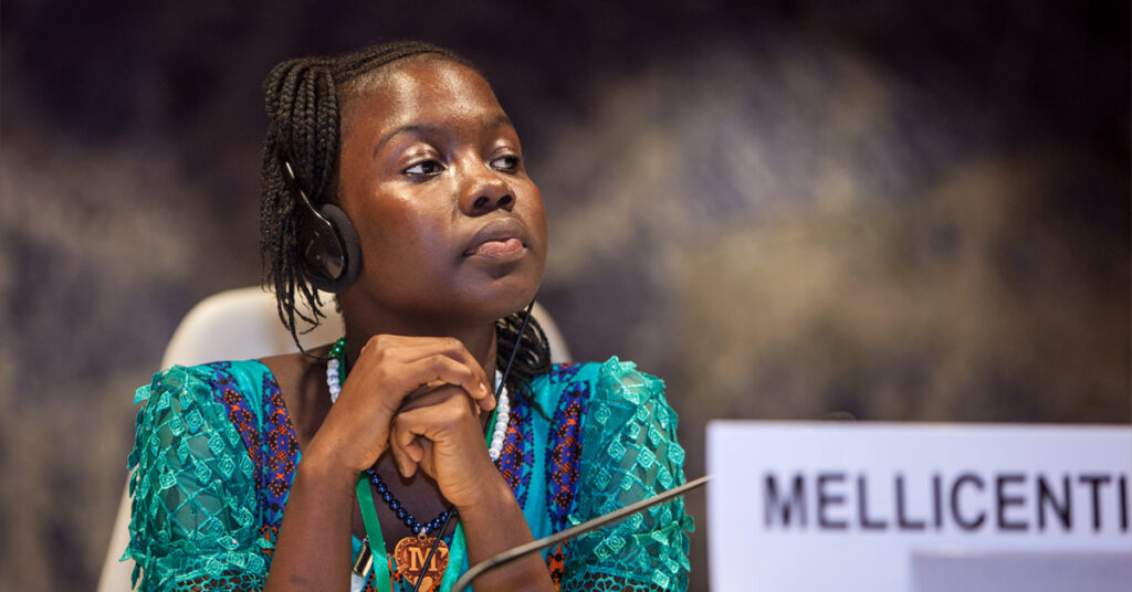 A female participants at the UNCRC’s 2018 Day of General Discussion including childcare reform