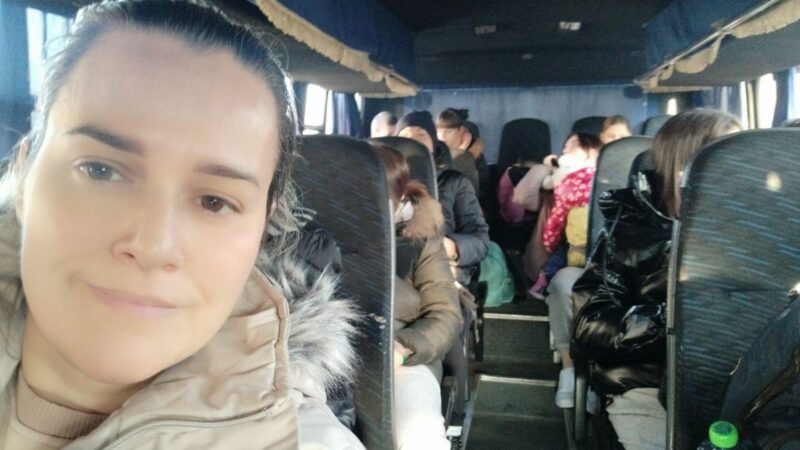 Dasha on the bus evacuating children from Dnipro