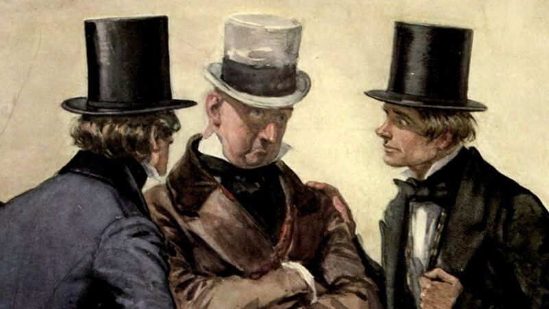 An illustration of three men from the novel David Copperfield
