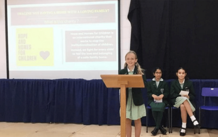 Following lots of conversations with her grandma, Grace shared everything she knew about Hope and Homes for Children with her entire school.