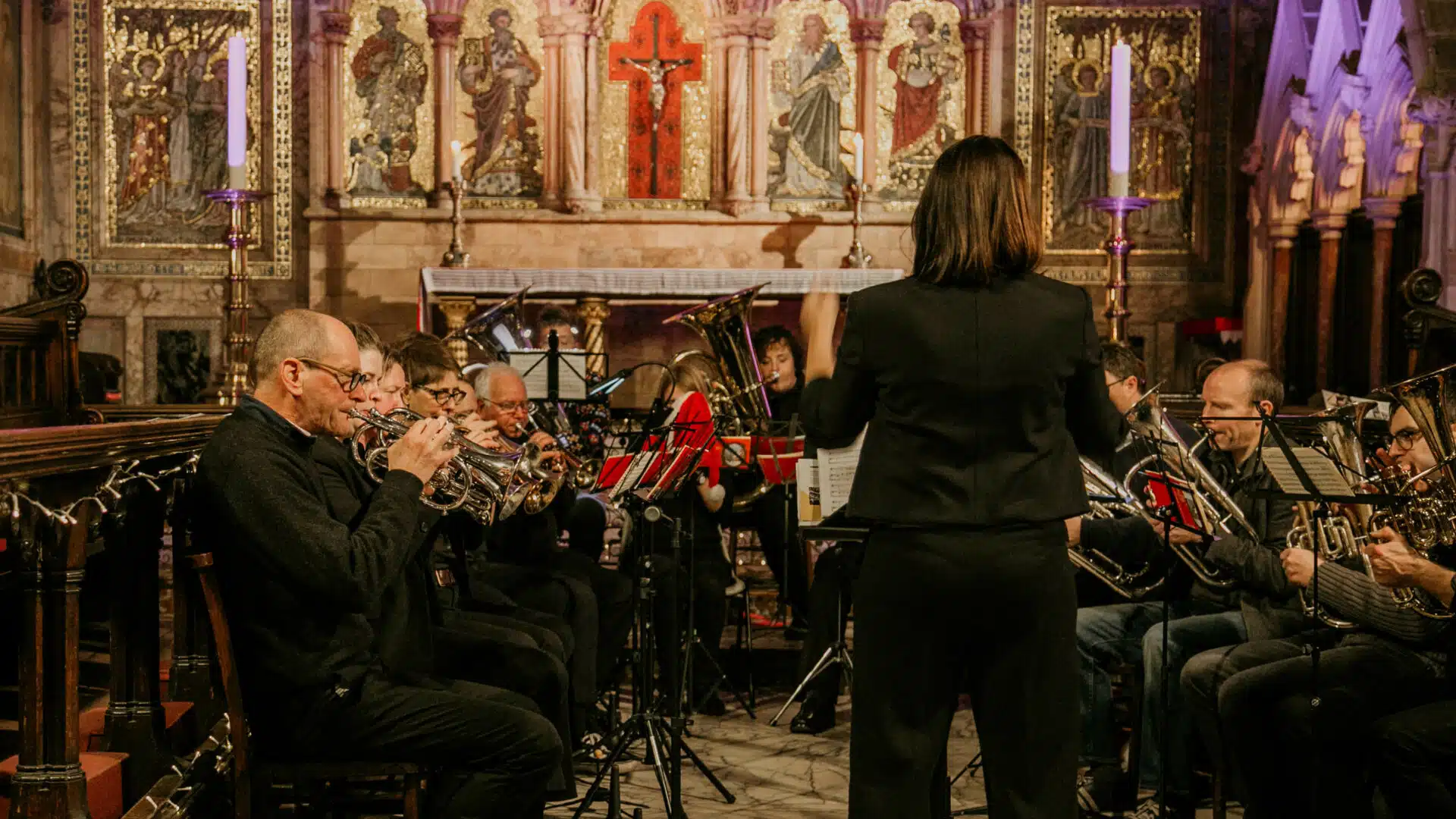 brass band in church with conductors