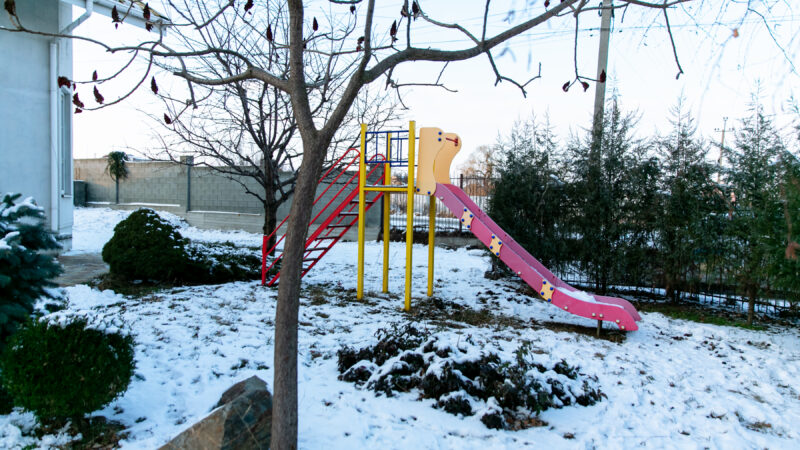 Children's slide in the snow