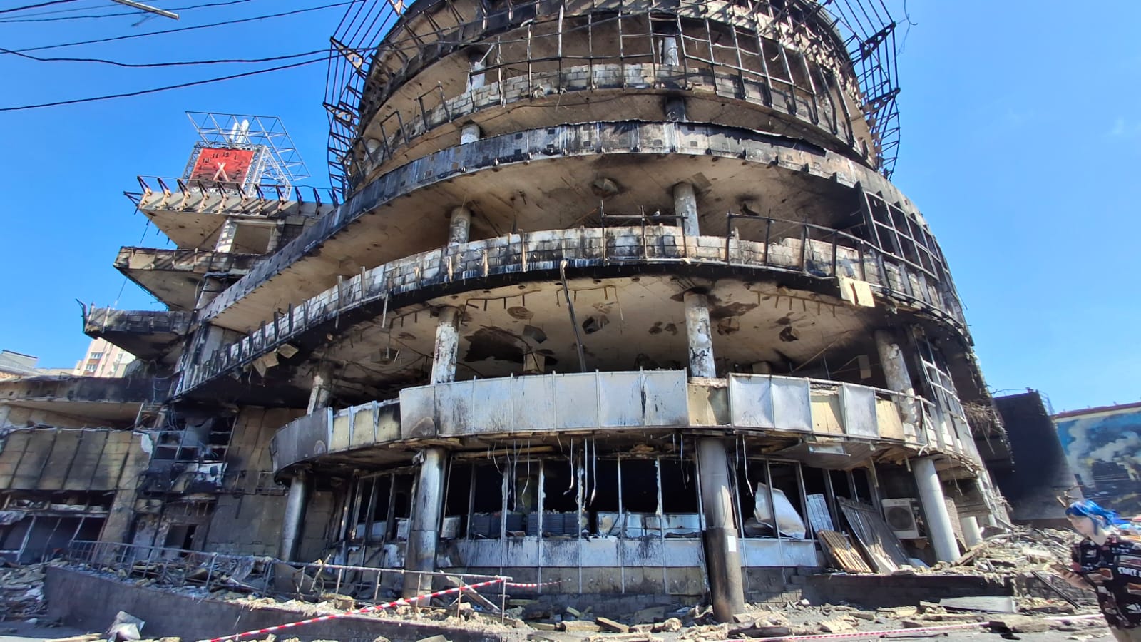 A bombed out food court in Ukraine